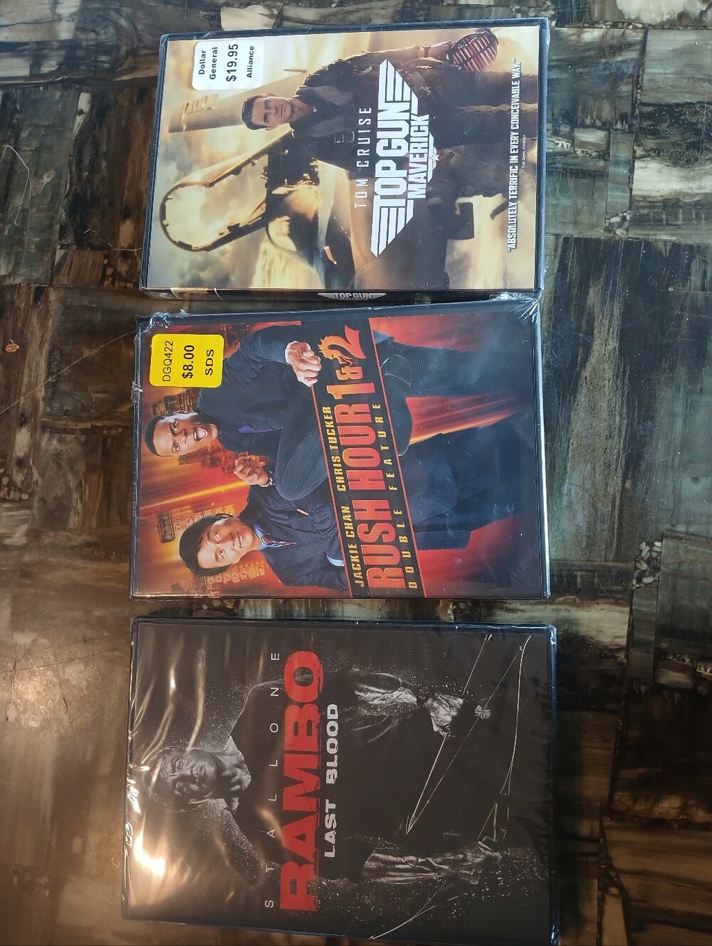 3 Movie DVD Bundle With Rambo, Rush Hour 1&2 And Top Gun